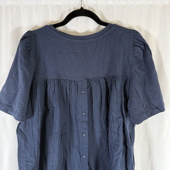 Jane Delancey Blouse Women's 1X Navy Blue Short Sleeve Textured Back Round Neck - Picture 10 of 11